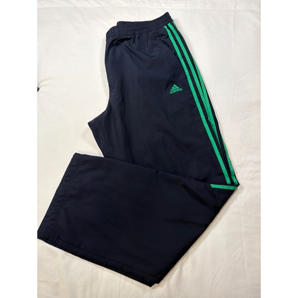 Adidas Mens Navy Blue Green Stripe Mesh Lined Track Pants P51404 Size Large